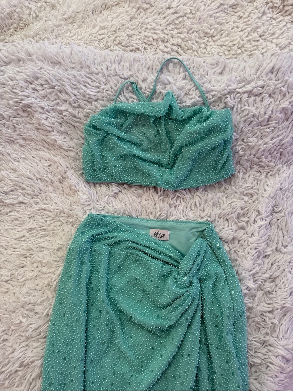 Oh Polly Teal Beaded Bandeau Two-Piece Set